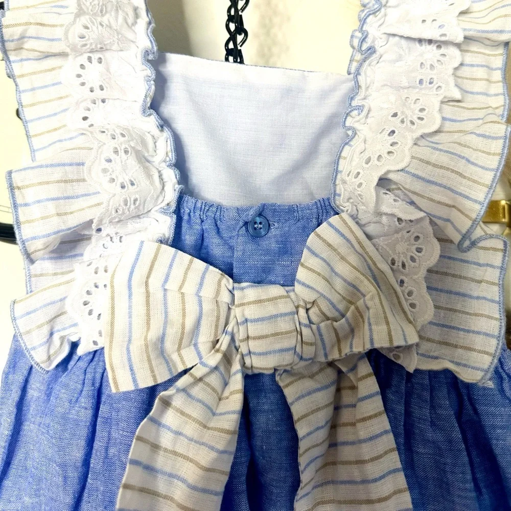 Blue and White Kids Dress - Picture 2 of 5